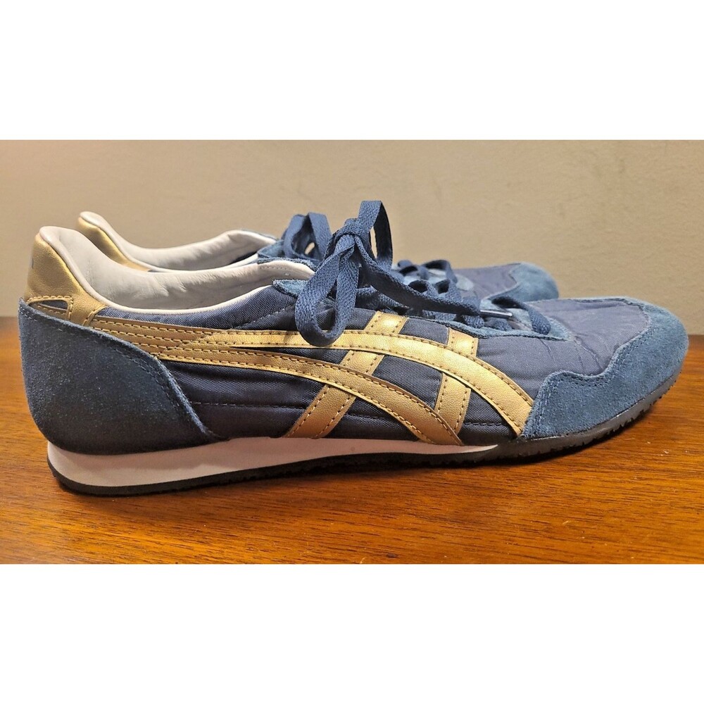 Onitsuka Tiger Serrano Mens Blue Gold Low Top Sneakers D109L Size 11 Asics